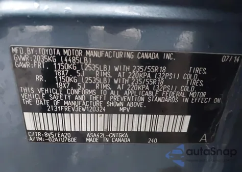 2014 Toyota Rav4 Limited from USA, damaged, VIN 2T3YFREV3EW120324